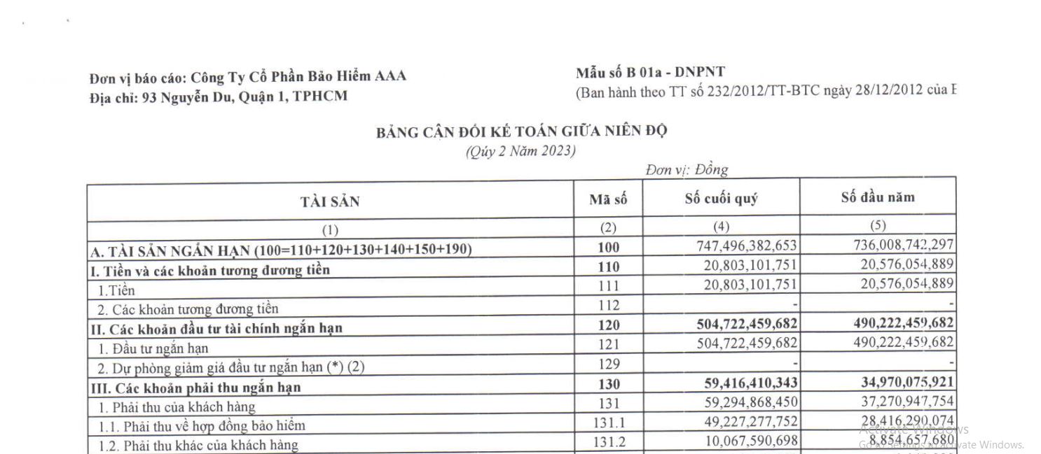 BÁO CÁO TÀI CHÍNH QUÝ 2 NĂM 2023